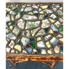 Vintage Boho China Mosaic Bamboo Side Table