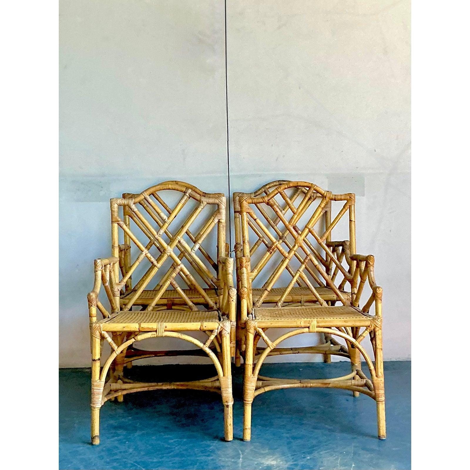Juego de 4 sillones de comedor de bambú Chippendale chinos de estilo boho vintage en venta 1