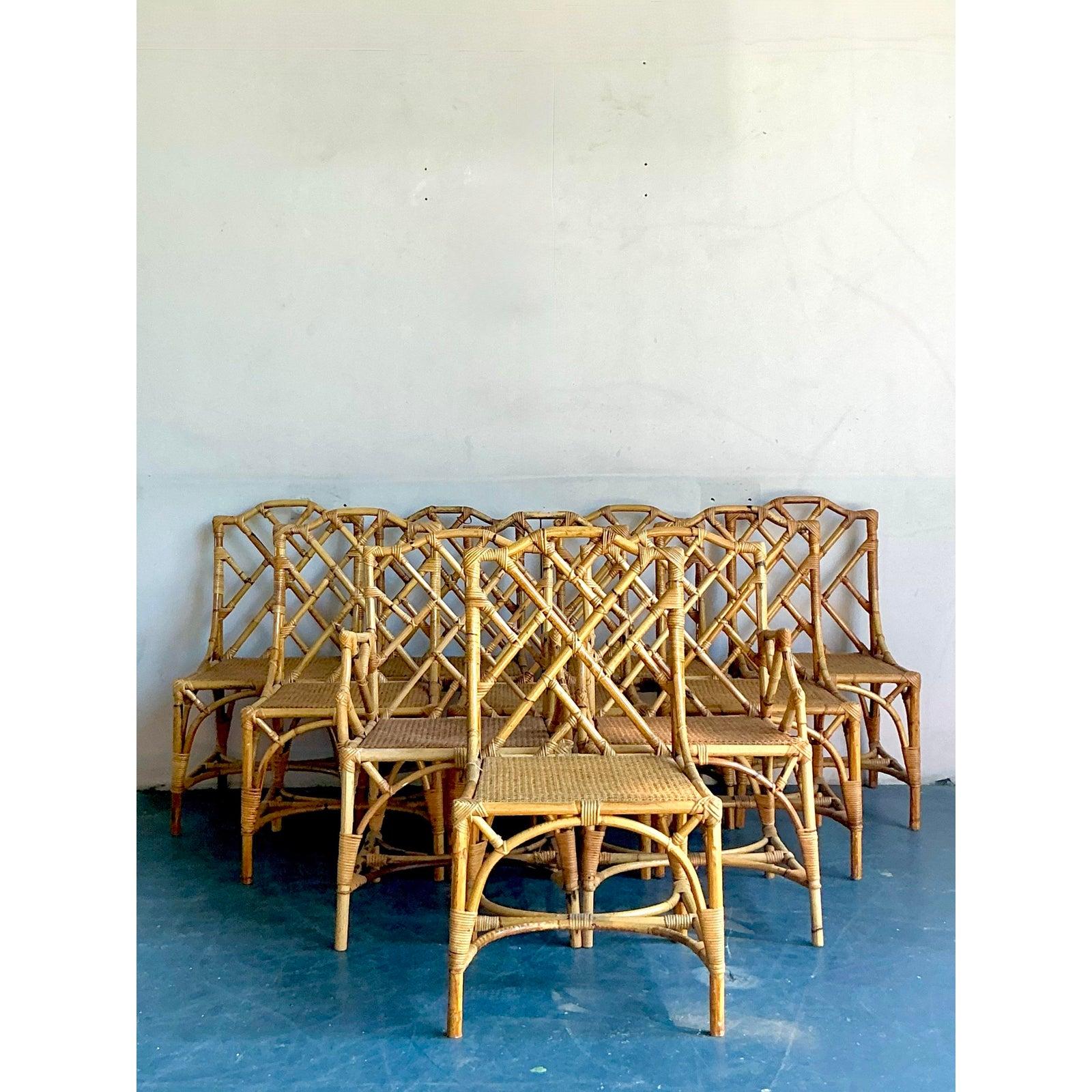 Vintage Boho Chinese Chippendale Bamboo Dining Chairs - Set of 10 For Sale 4