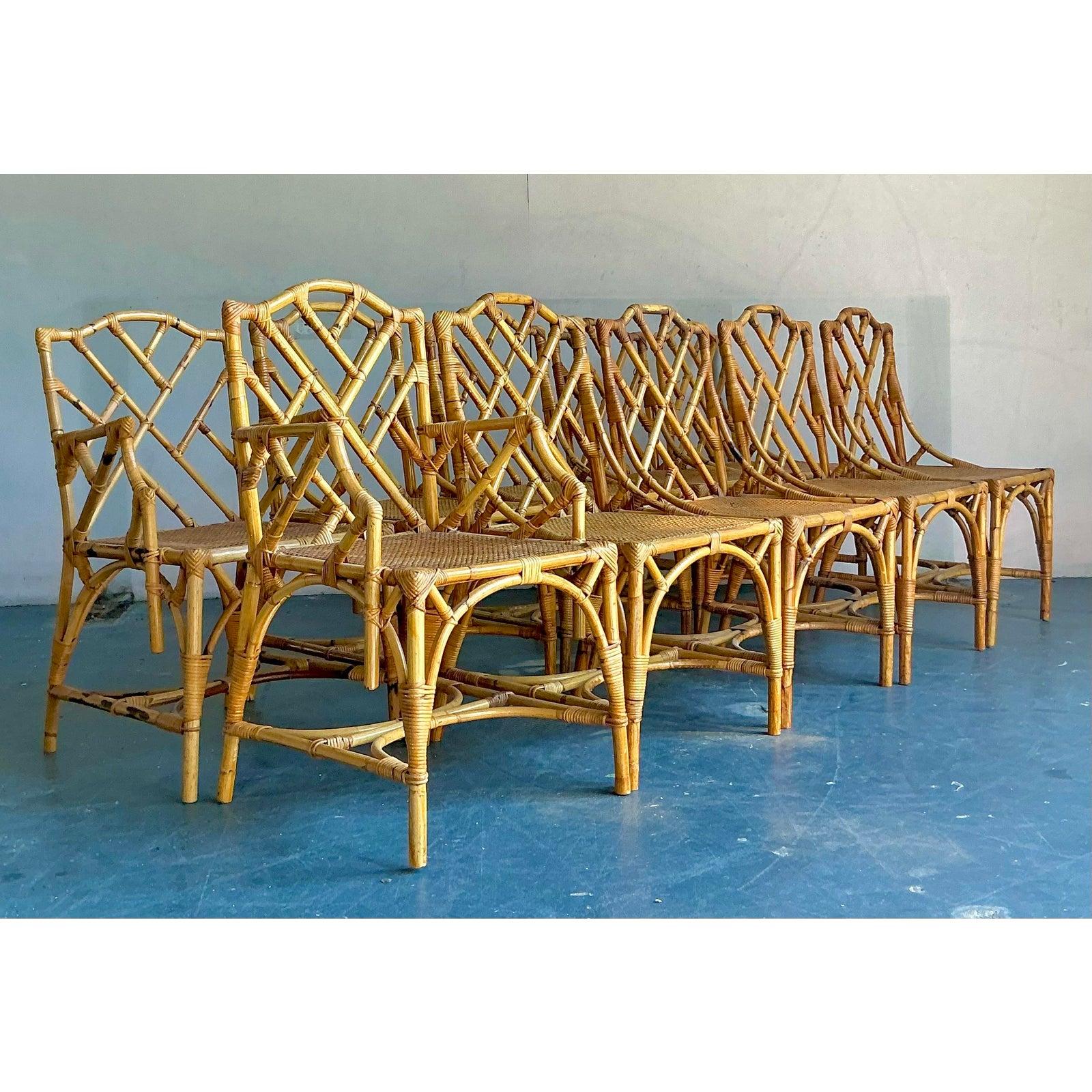 Vintage Boho Chinese Chippendale Bamboo Dining Chairs - Set of 10 For Sale 5