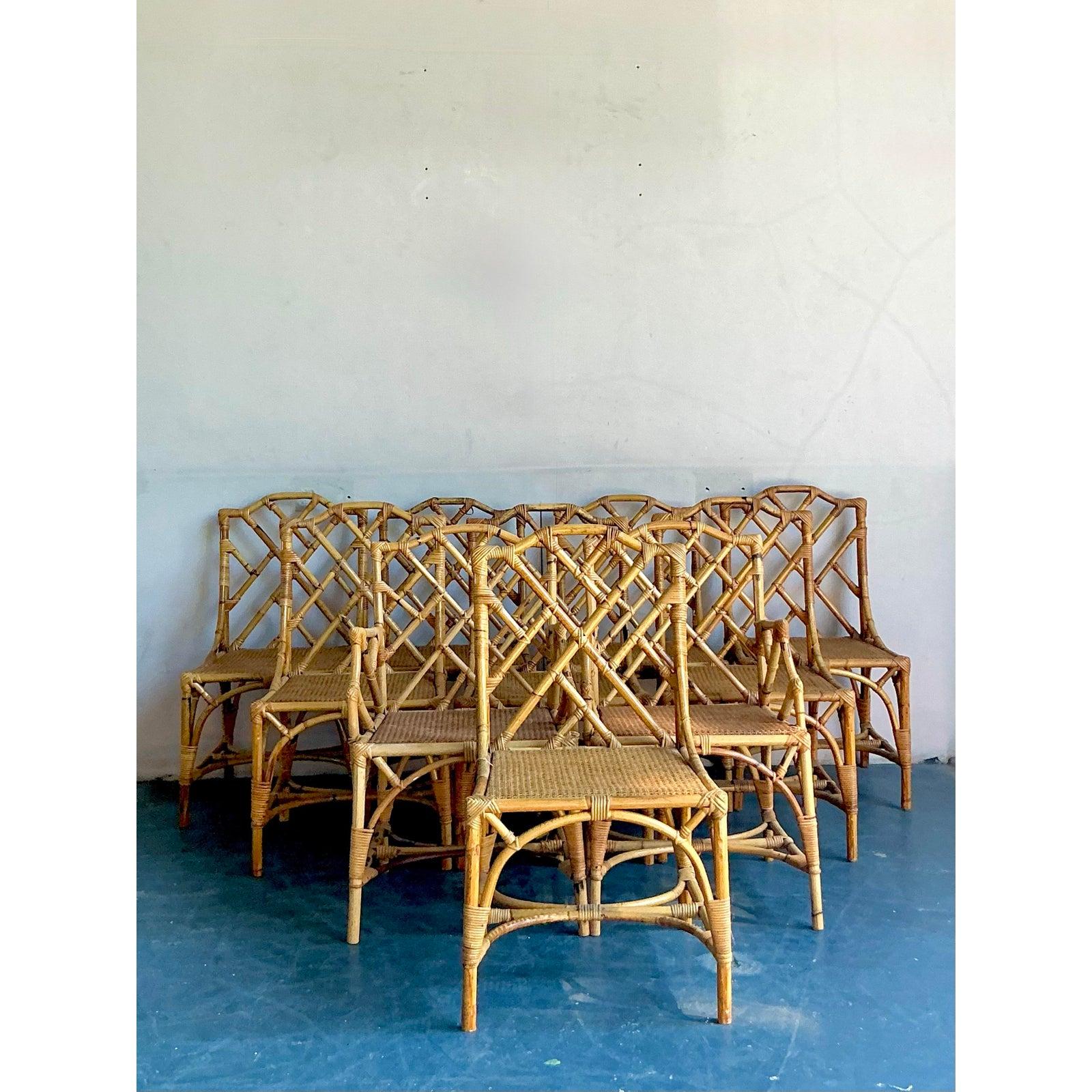 Vintage Boho Chinese Chippendale Bamboo Dining Chairs - Set of 10 For Sale 1