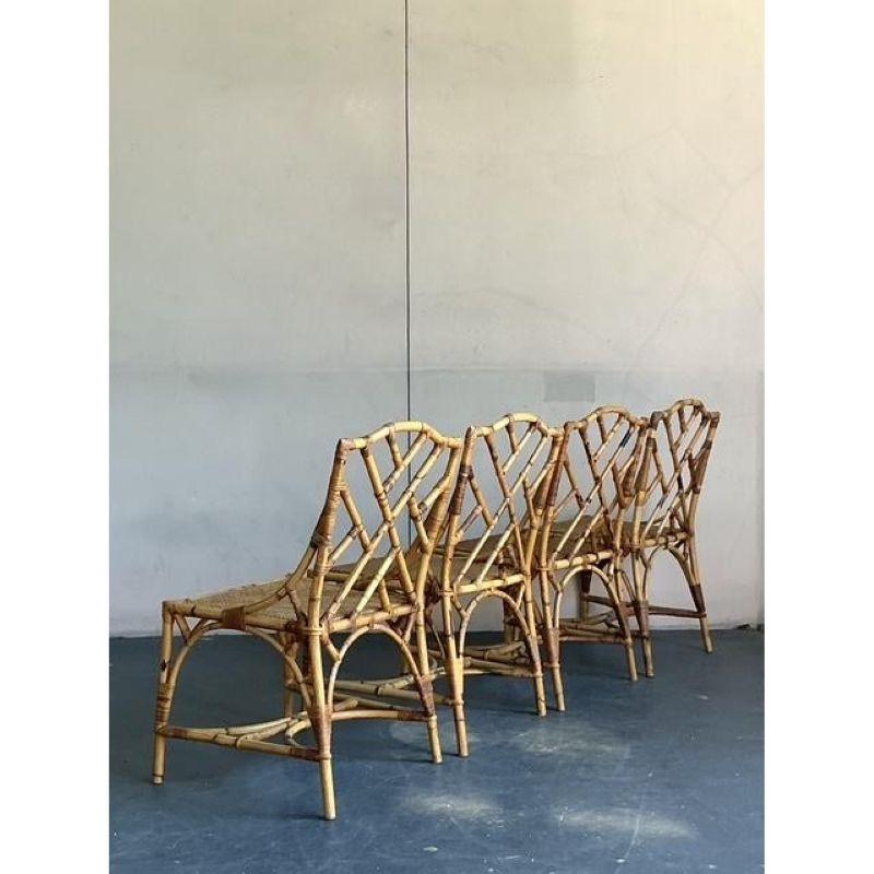Vintage Boho Chinese Chippendale Bamboo Dining Chairs - Set of 4 In Good Condition For Sale In West Palm Beach, FL