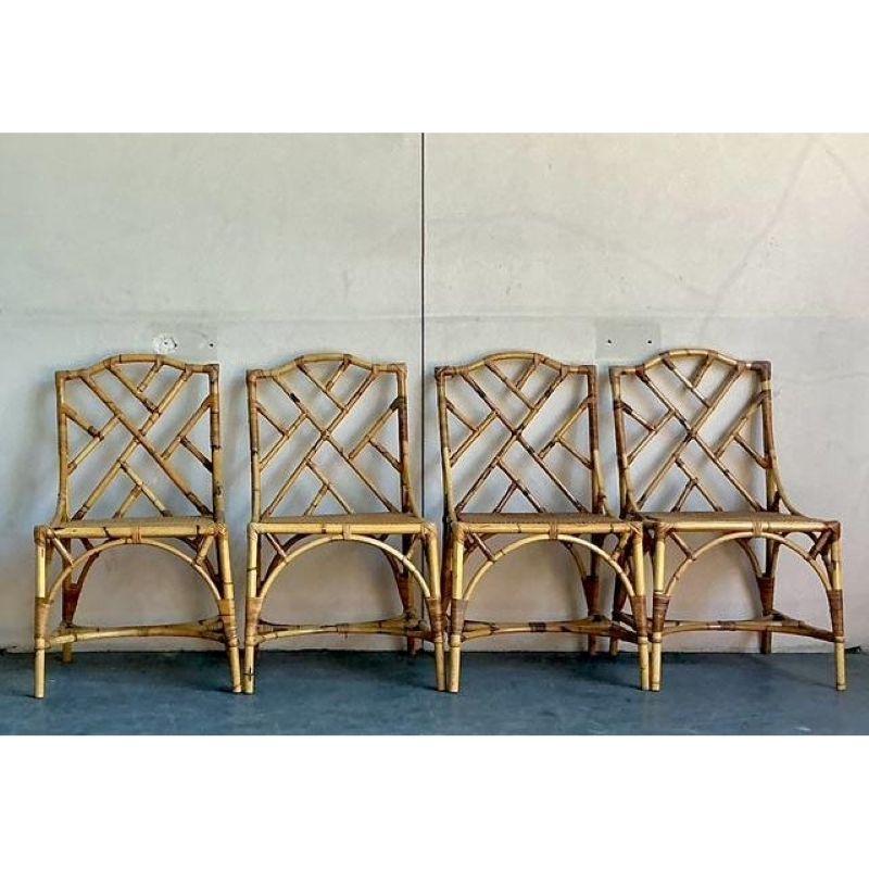 Vintage Boho Chinese Chippendale Bamboo Dining Chairs - Set of 4 For Sale 2