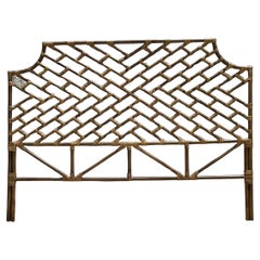 Used Boho Chinese Chippendale King Rattan Headboard