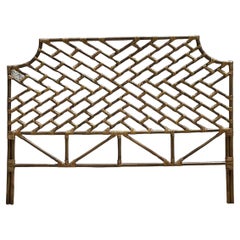 Retro Boho Chinese Chippendale King Rattan Headboard