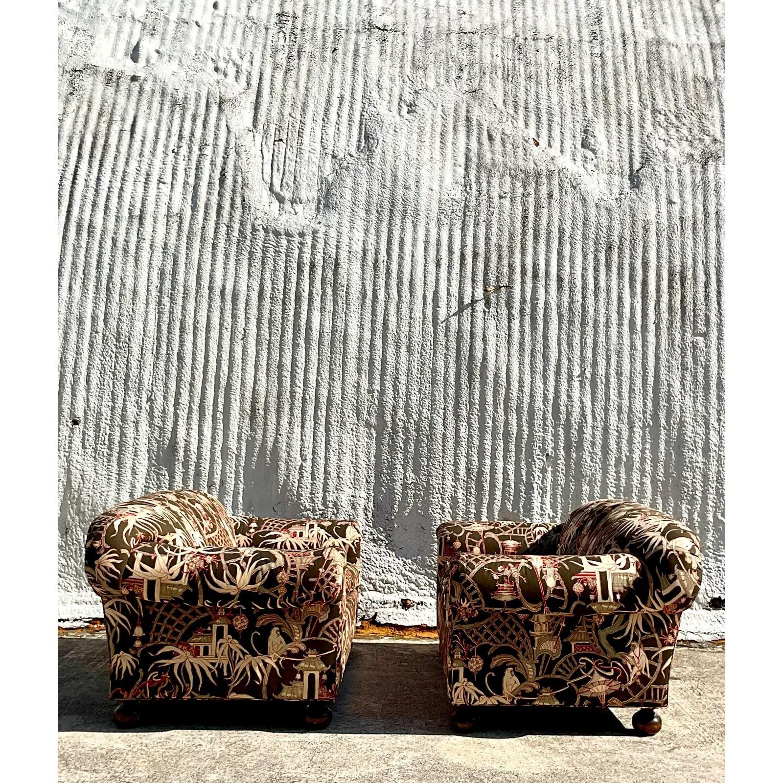 Fabric Vintage Boho Chinoiserie Roll Arm Sofa