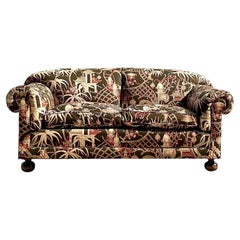 Vintage Boho Chinoiserie Roll-Arm-Sofa