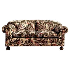 Vintage Boho Chinoiserie Roll Arm Sofa