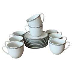 Vintage Boho Christofle "Alliance Grey" Tea Cups With Saucers - Set of 8