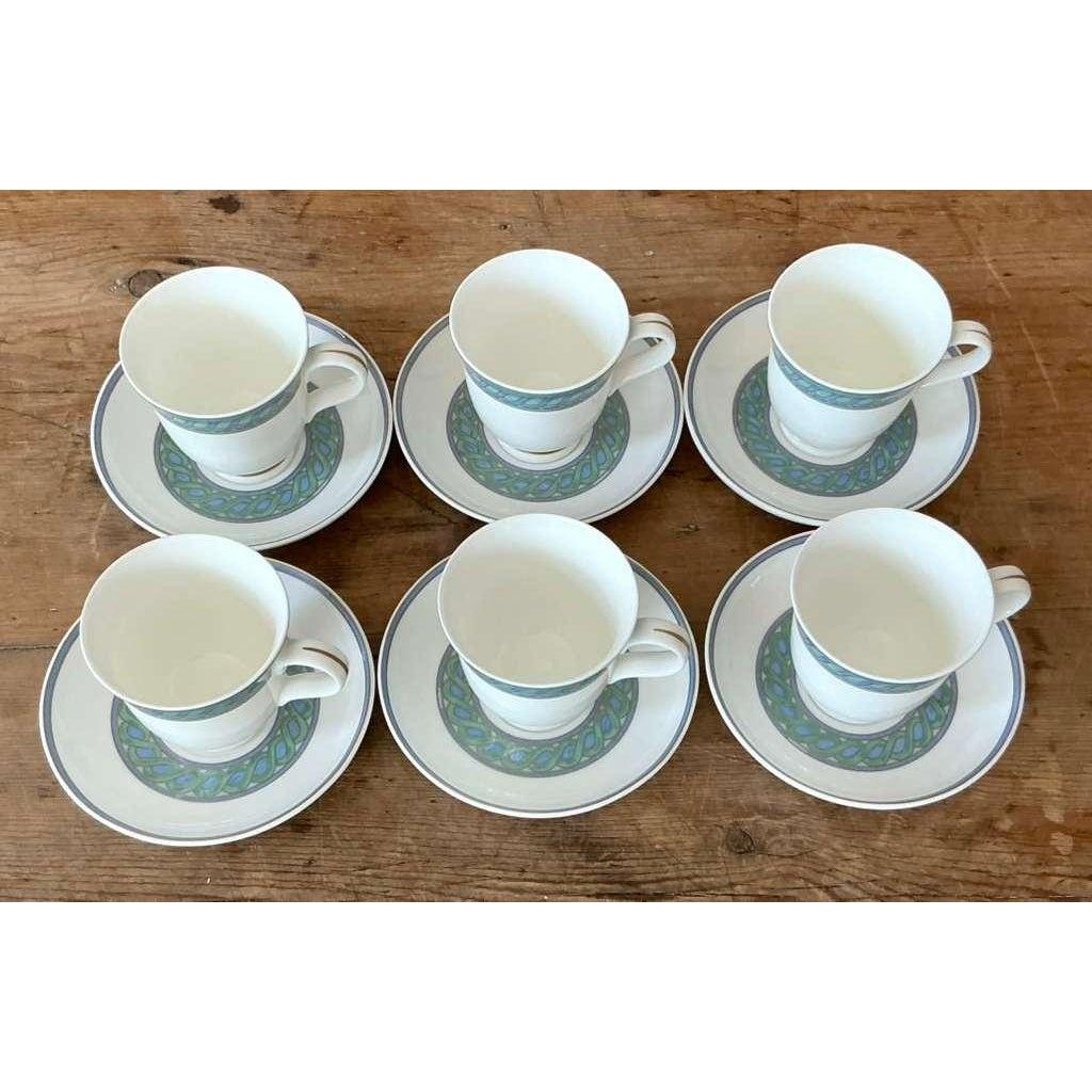 Elevate your table setting with this vintage set of 6 Christofle Torsada footed tea cups and matching saucers, a stunning blend of boho charm and timeless French elegance. Crafted with Christofle’s signature attention to detail, each cup features