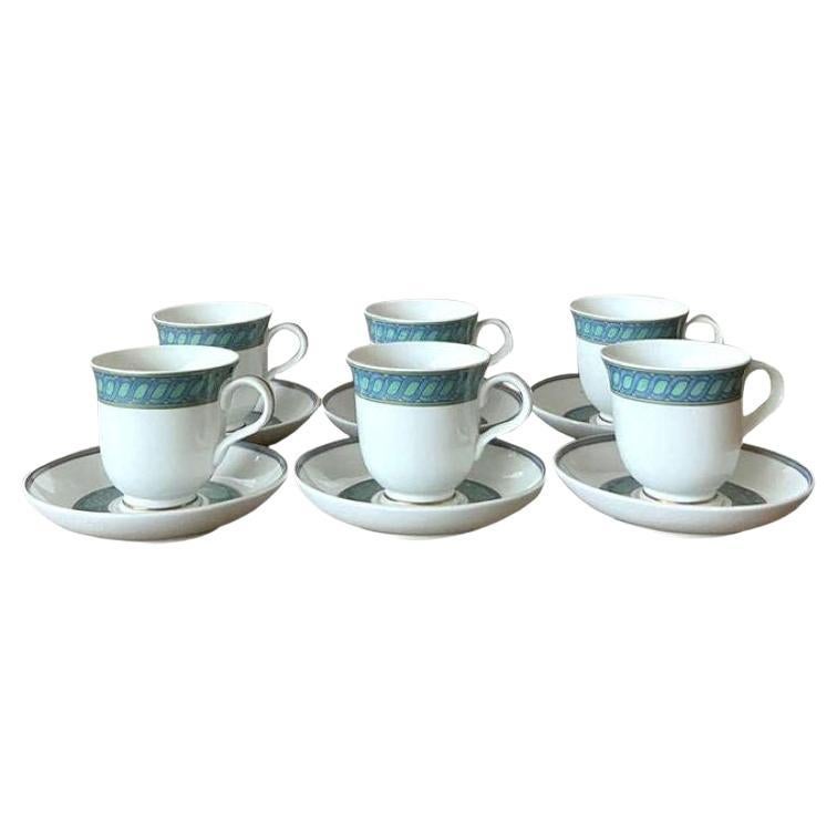 Vintage Boho Christofle "Torsada" Footed Tea Cups With Saucers - Set of 6 For Sale