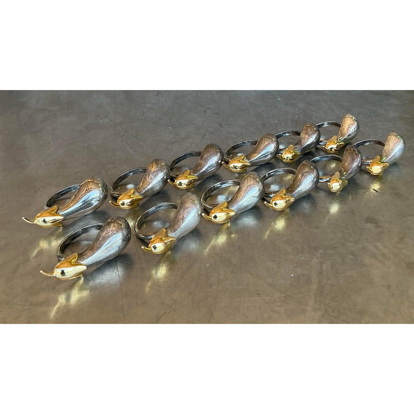 Laiton Anneaux de serviette aubergine vintage Boho en chrome et laiton - Lot de 12 en vente