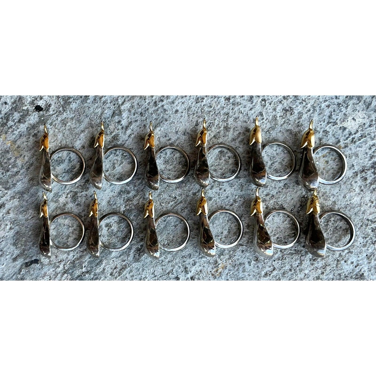 Anneaux de serviette aubergine vintage Boho en chrome et laiton - Lot de 12 en vente 1