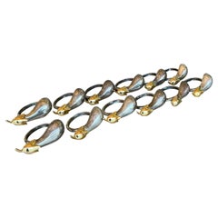 Vintage Boho Chrome and Brass Eggplant Napkin Rings - Set of 12