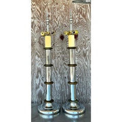Vintage Boho Chrome and Brass Pillar - A Pair