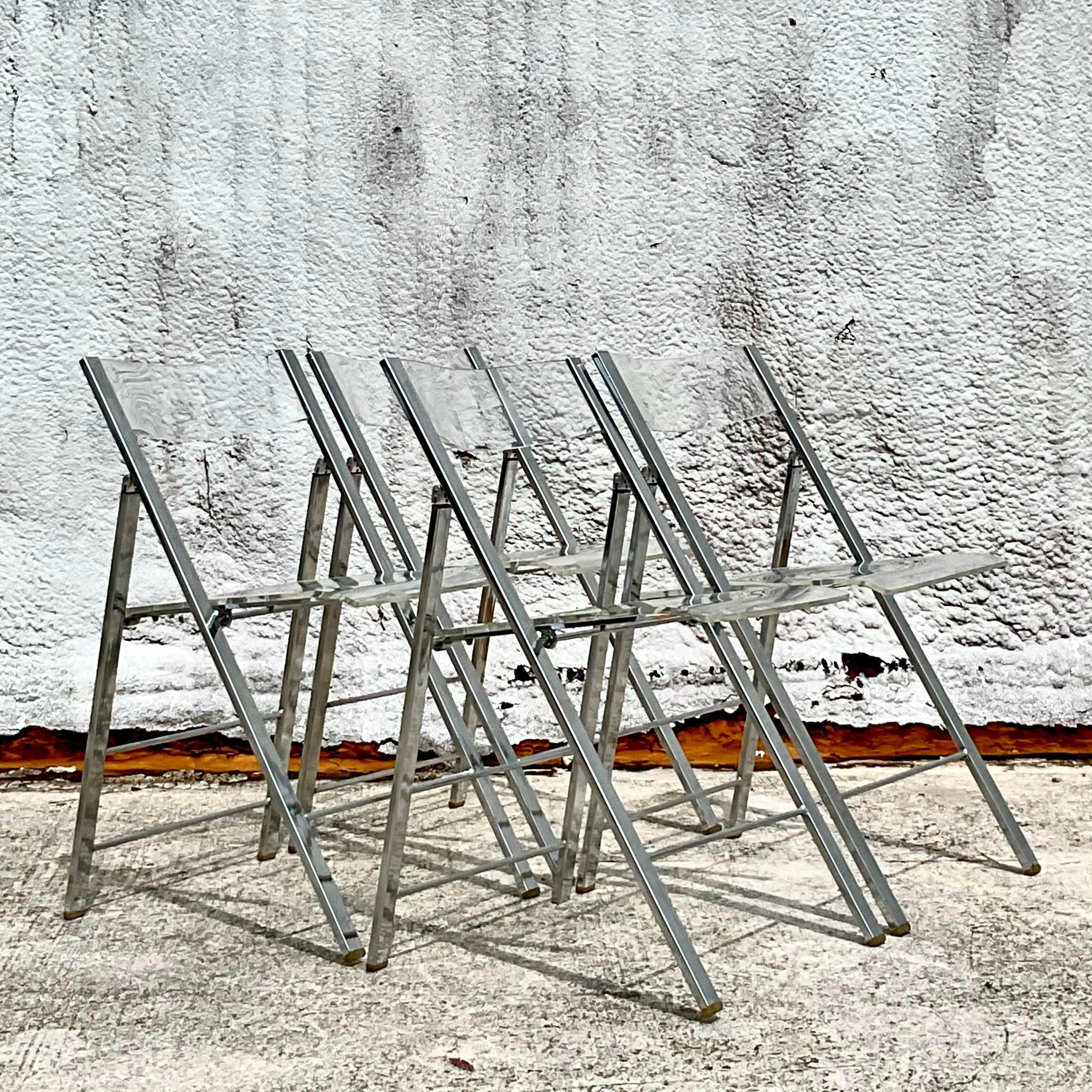Americano Sedie Foldes vintage in metallo e cromo - Set di 4 sedie in vendita
