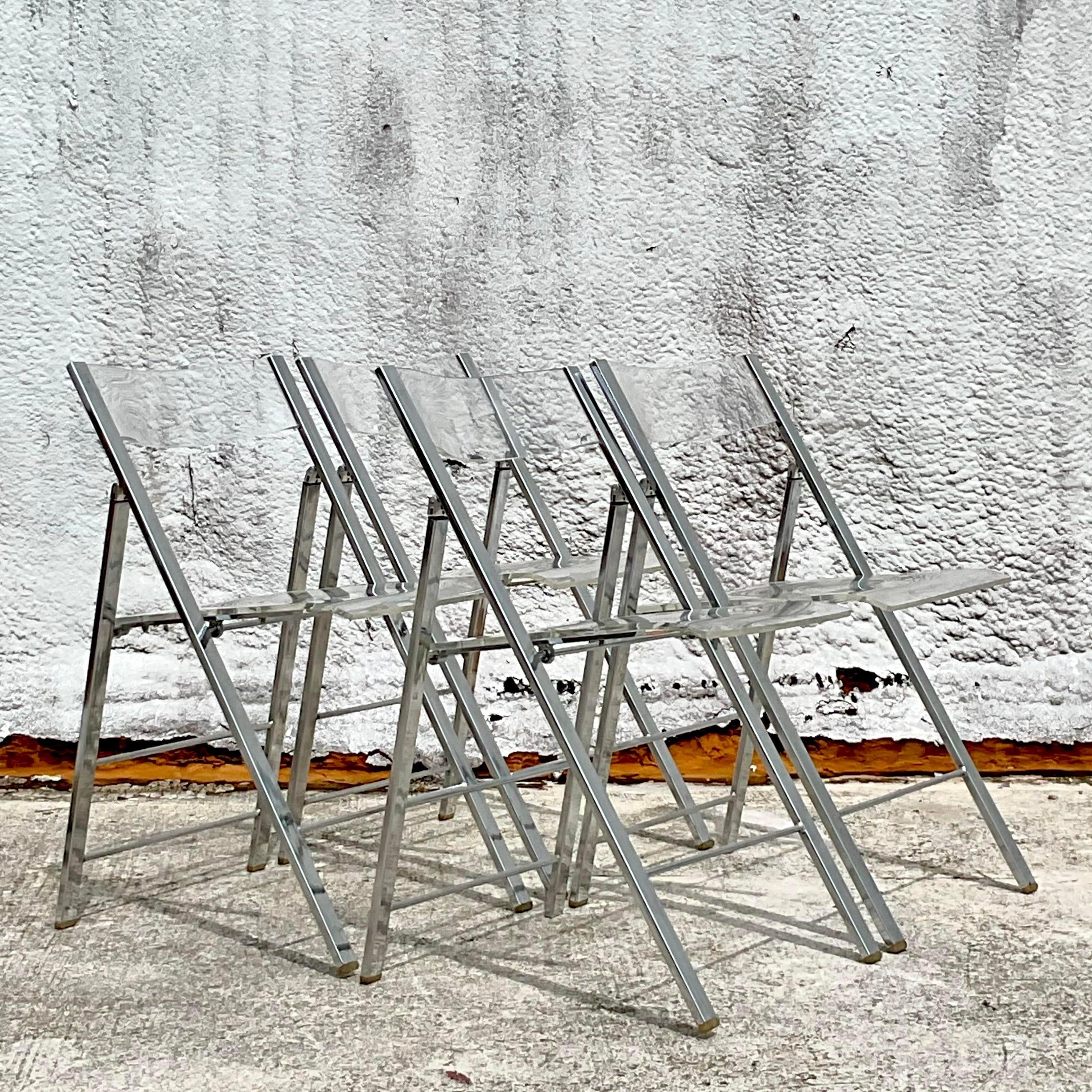 Sedie Foldes vintage in metallo e cromo - Set di 4 sedie in vendita 1
