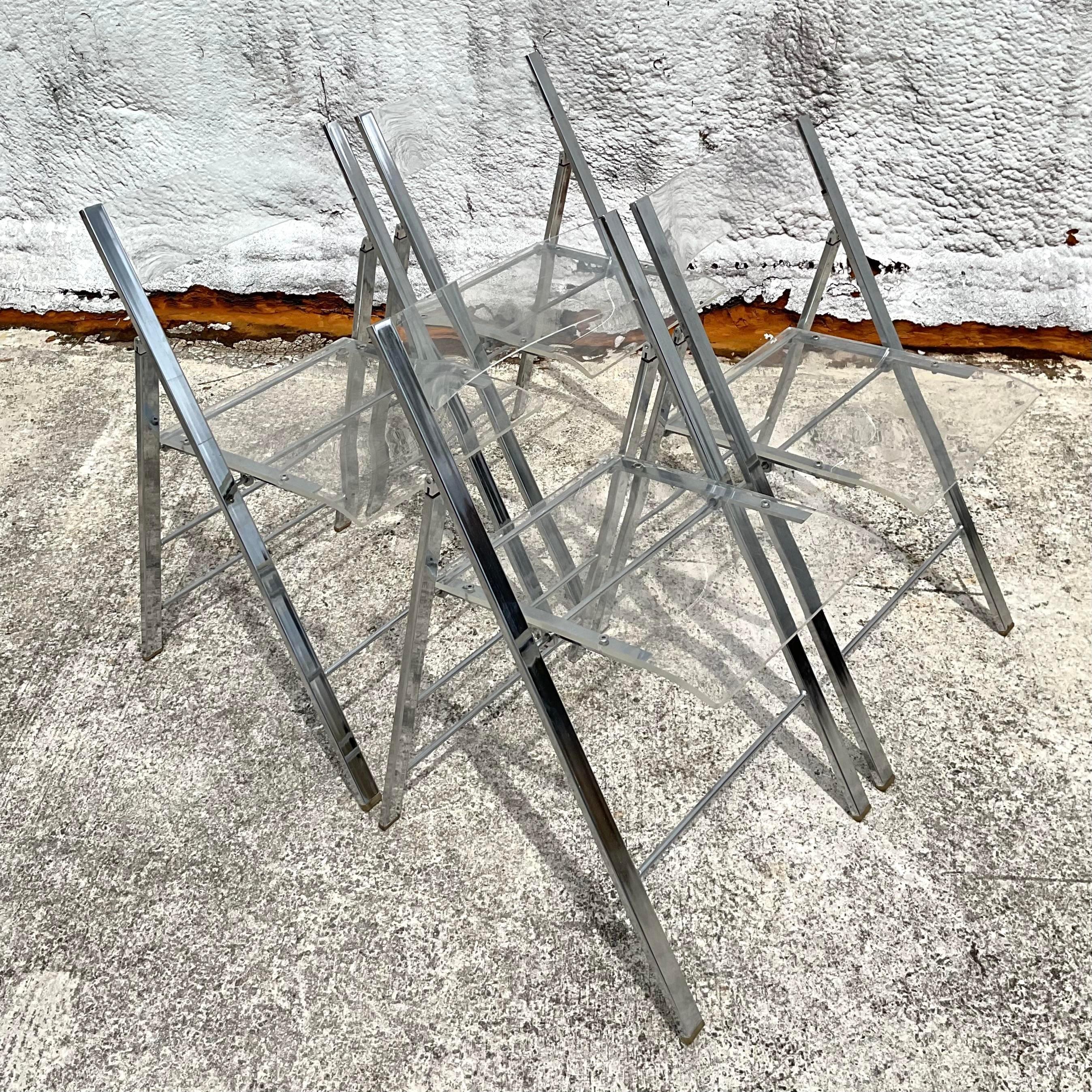 Sedie Foldes vintage in metallo e cromo - Set di 4 sedie in vendita 2