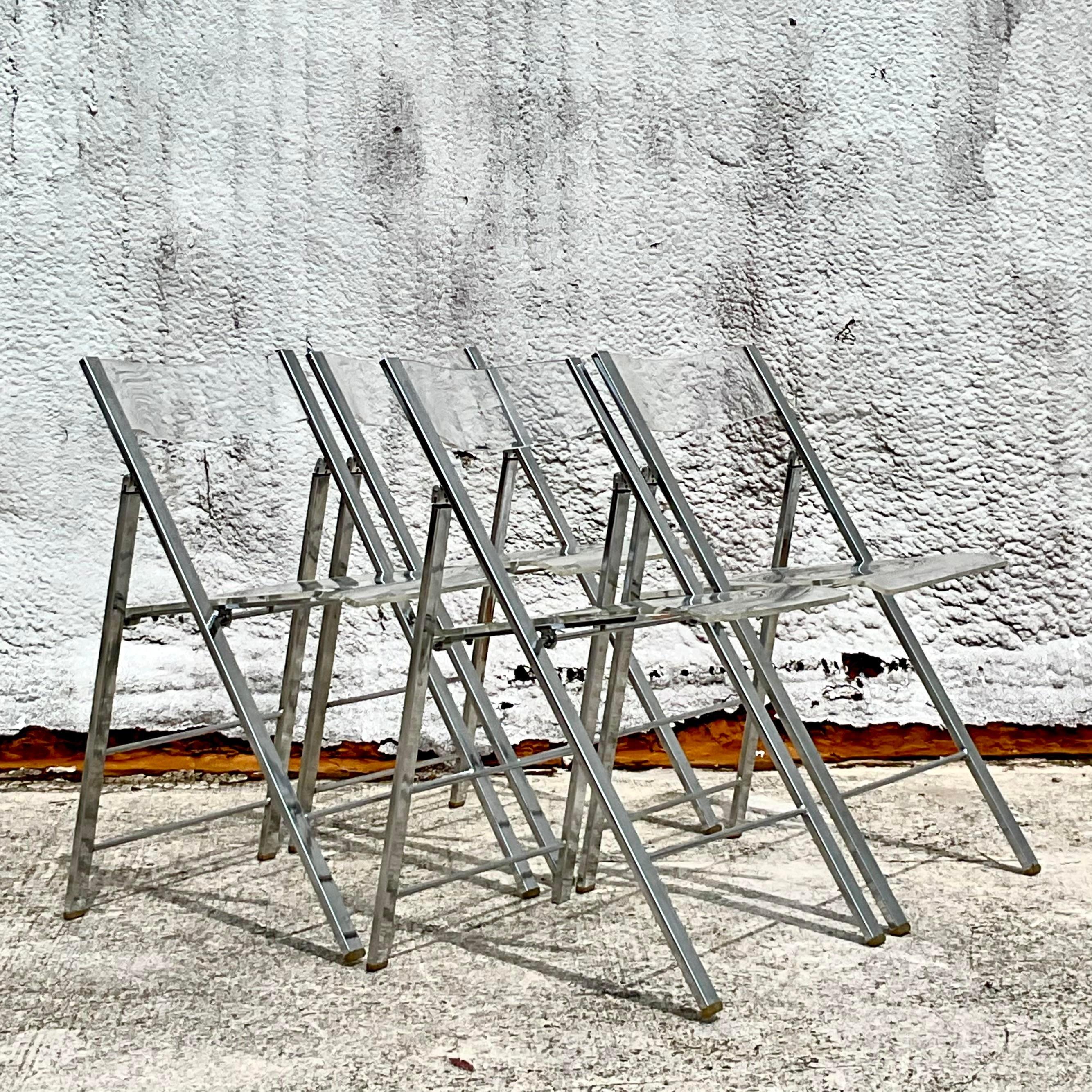 Sedie Foldes vintage in metallo e cromo - Set di 4 sedie in vendita 3