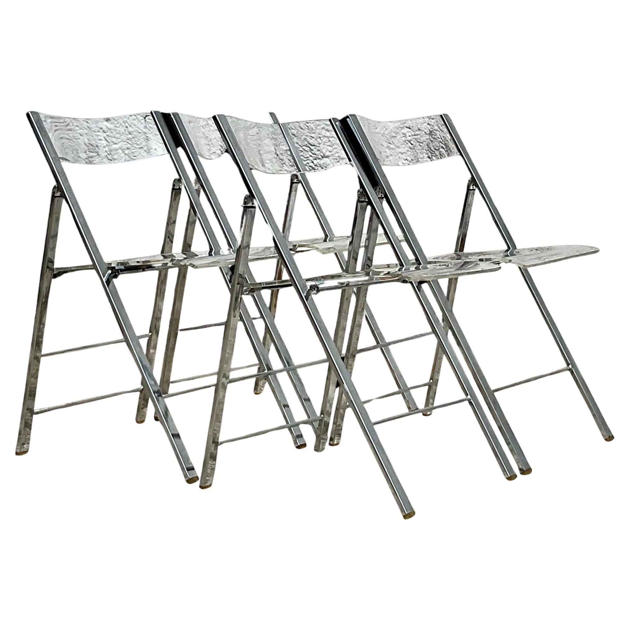 Vintage Boho Chrome and Metal Folding Chairs - Set of 4
