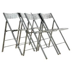 Vintage Boho Chrome and Metal Folding Chairs - Set of 4