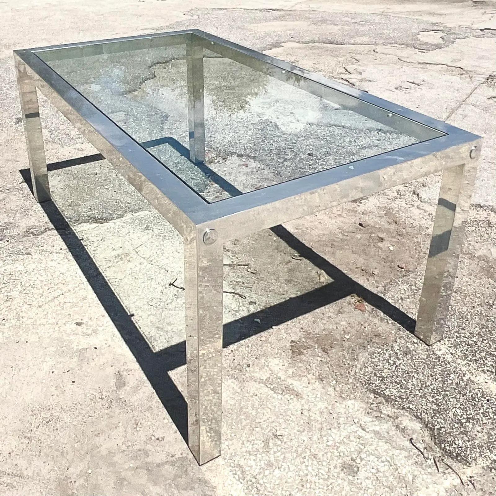 Vintage Boho Chrome Dining Table In Good Condition In west palm beach, FL