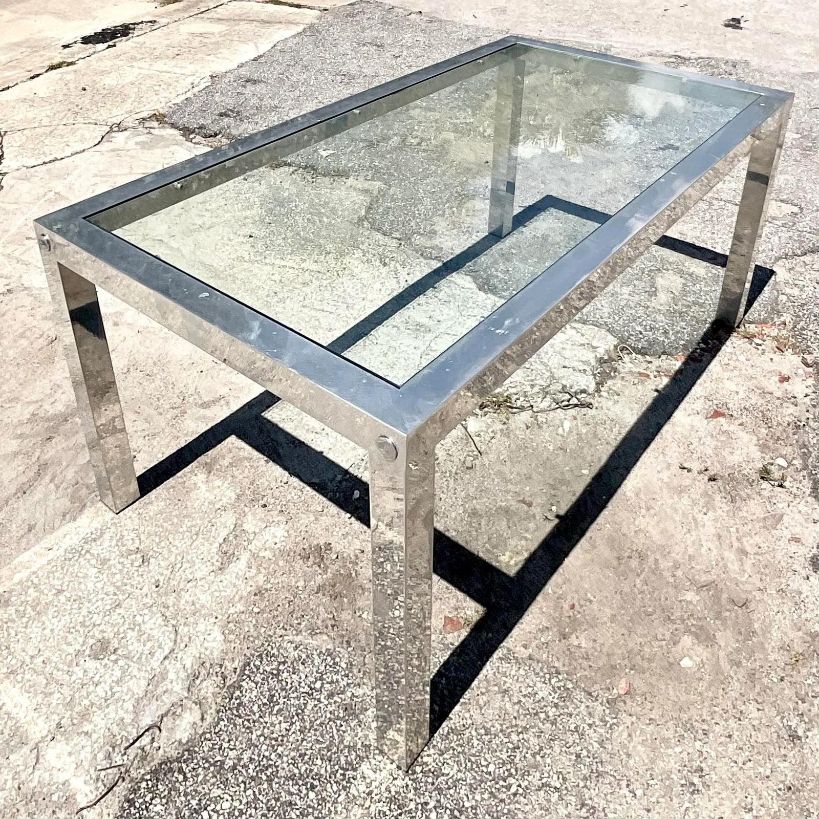 20th Century Vintage Boho Chrome Dining Table