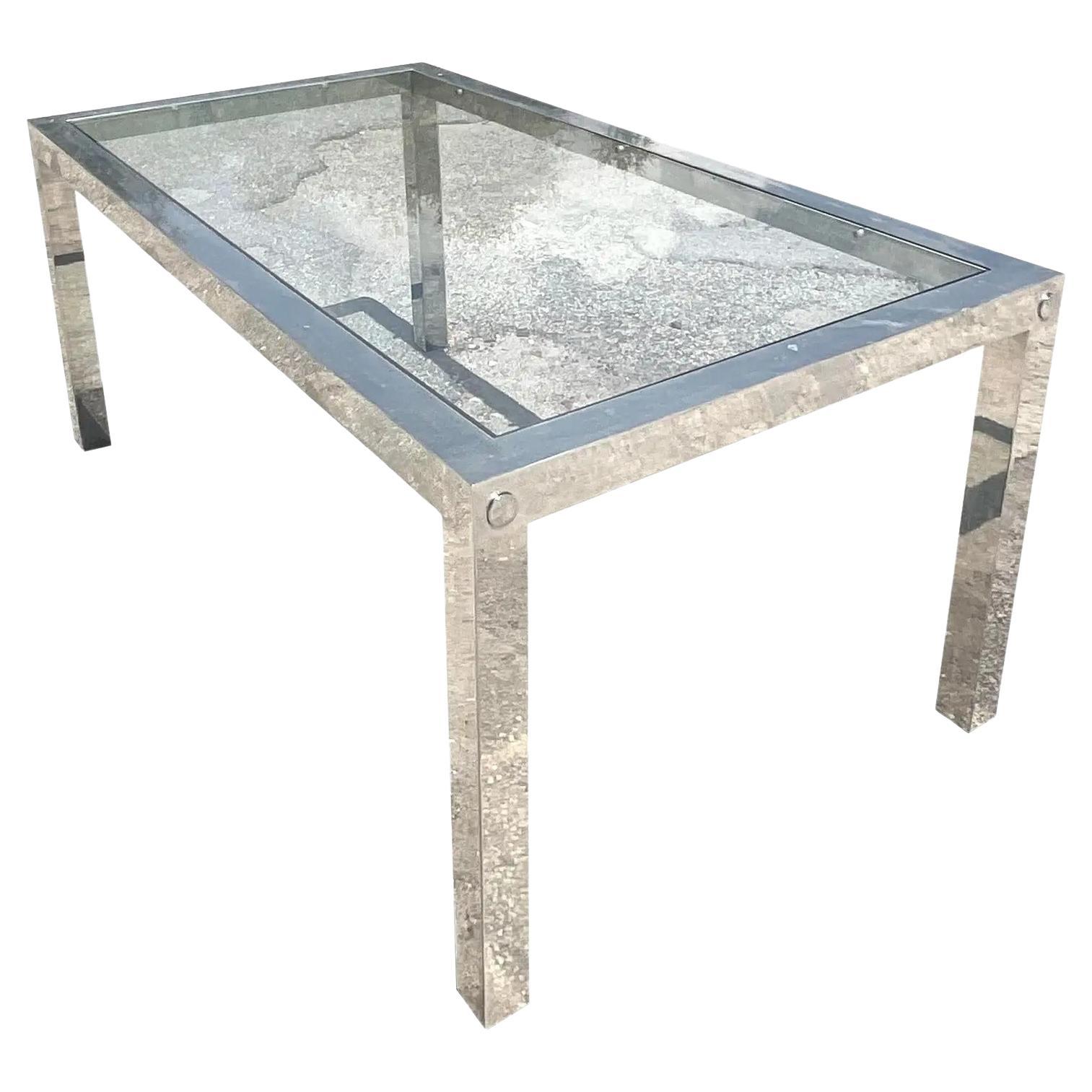 Tim Bates for Pieff Glass and Chrome Dining Table Desk Midcentury