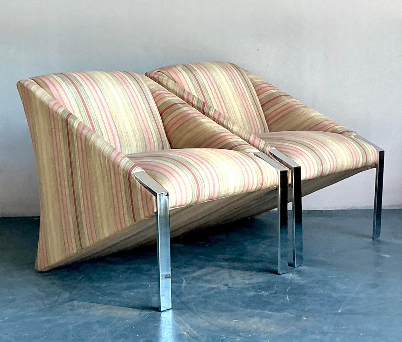 Sillas de salón vintage boho con estructura cromada según Andree Putman - Un par en venta 2