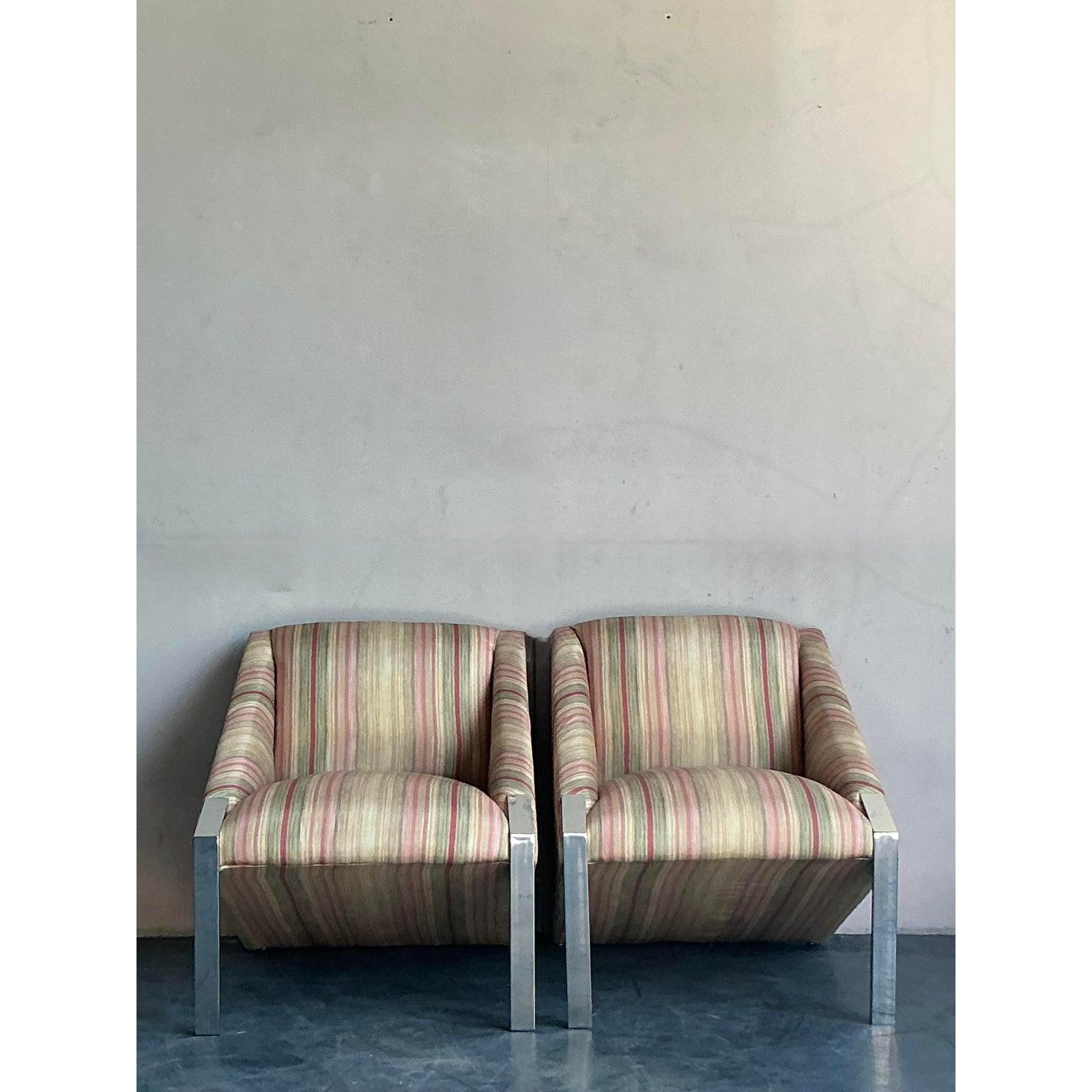 Chaises longues vintage Boho en chrome d'après Andree Putnam - une paire en vente 1