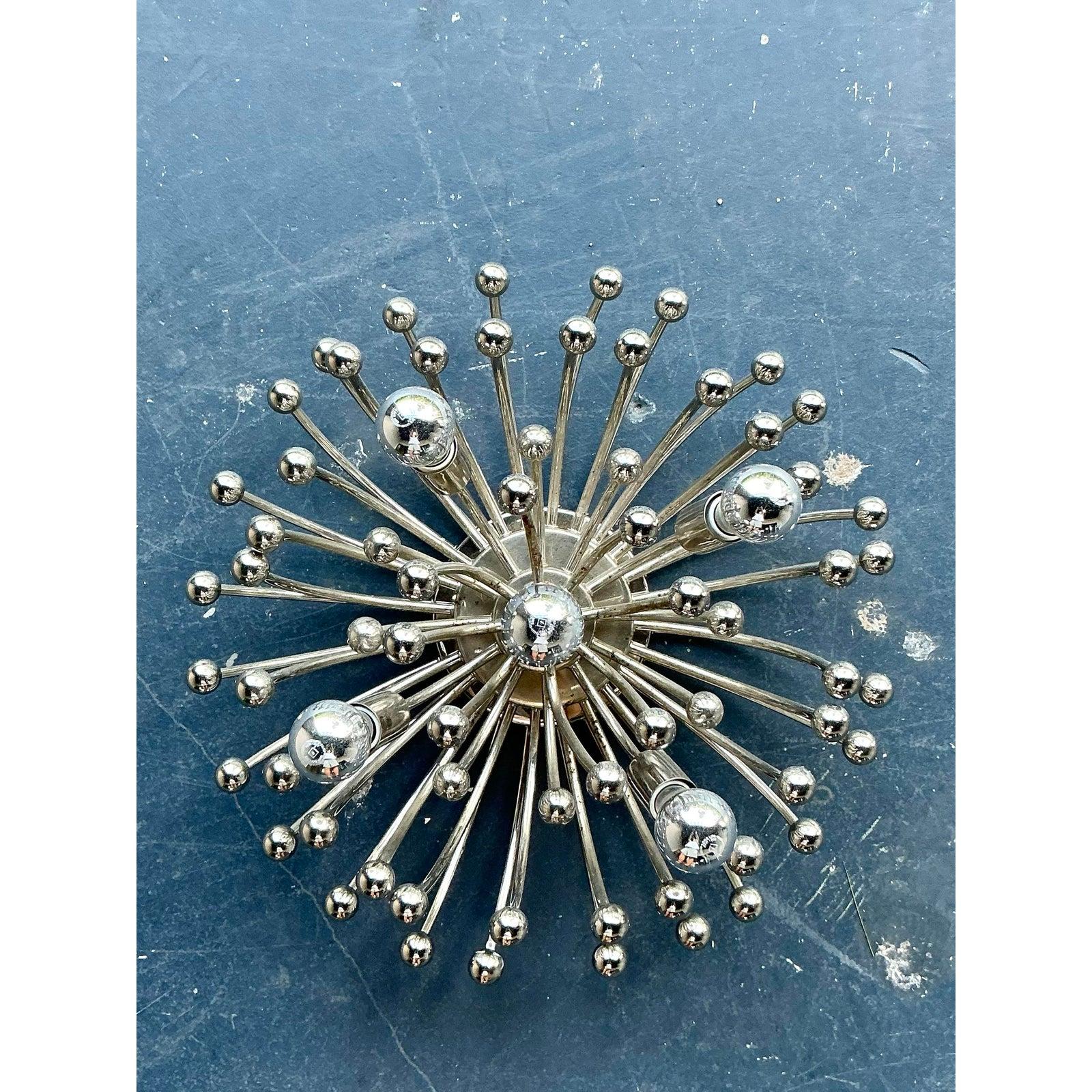 Hollywood Regency Vintage Boho Chrome “Pistillo” Flush Mount Light For Sale