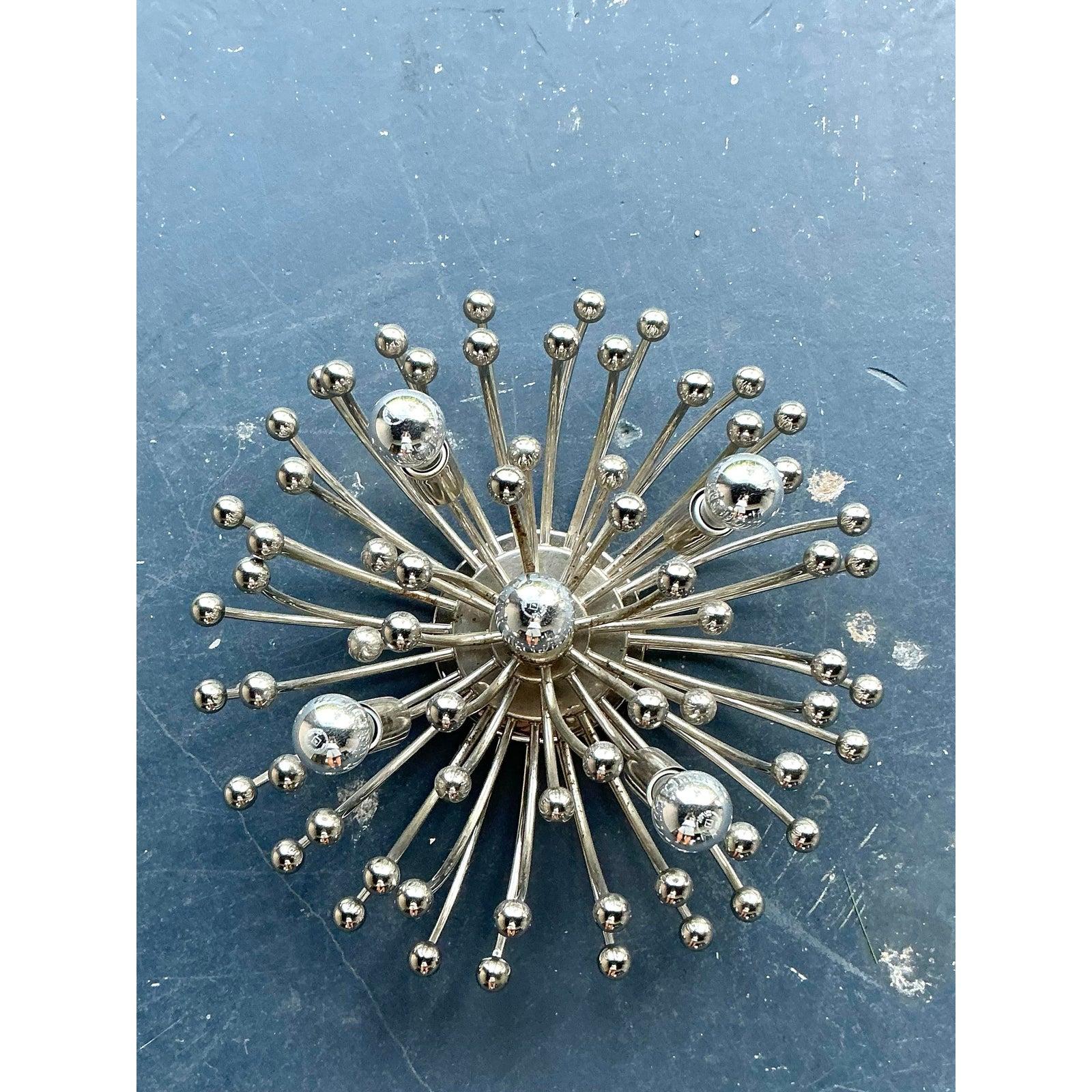 American Vintage Boho Chrome “Pistillo” Flush Mount Light For Sale