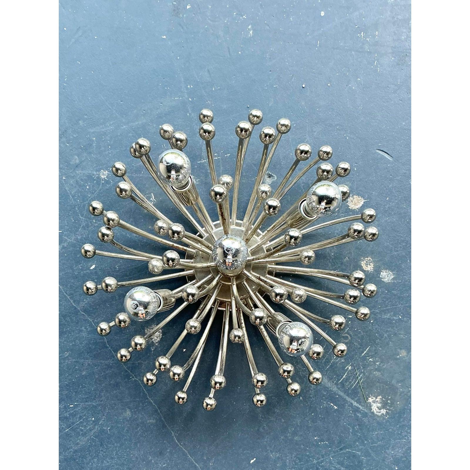 Vintage Boho Chrome “Pistillo” Flush Mount Light In Good Condition For Sale In West Palm Beach, FL