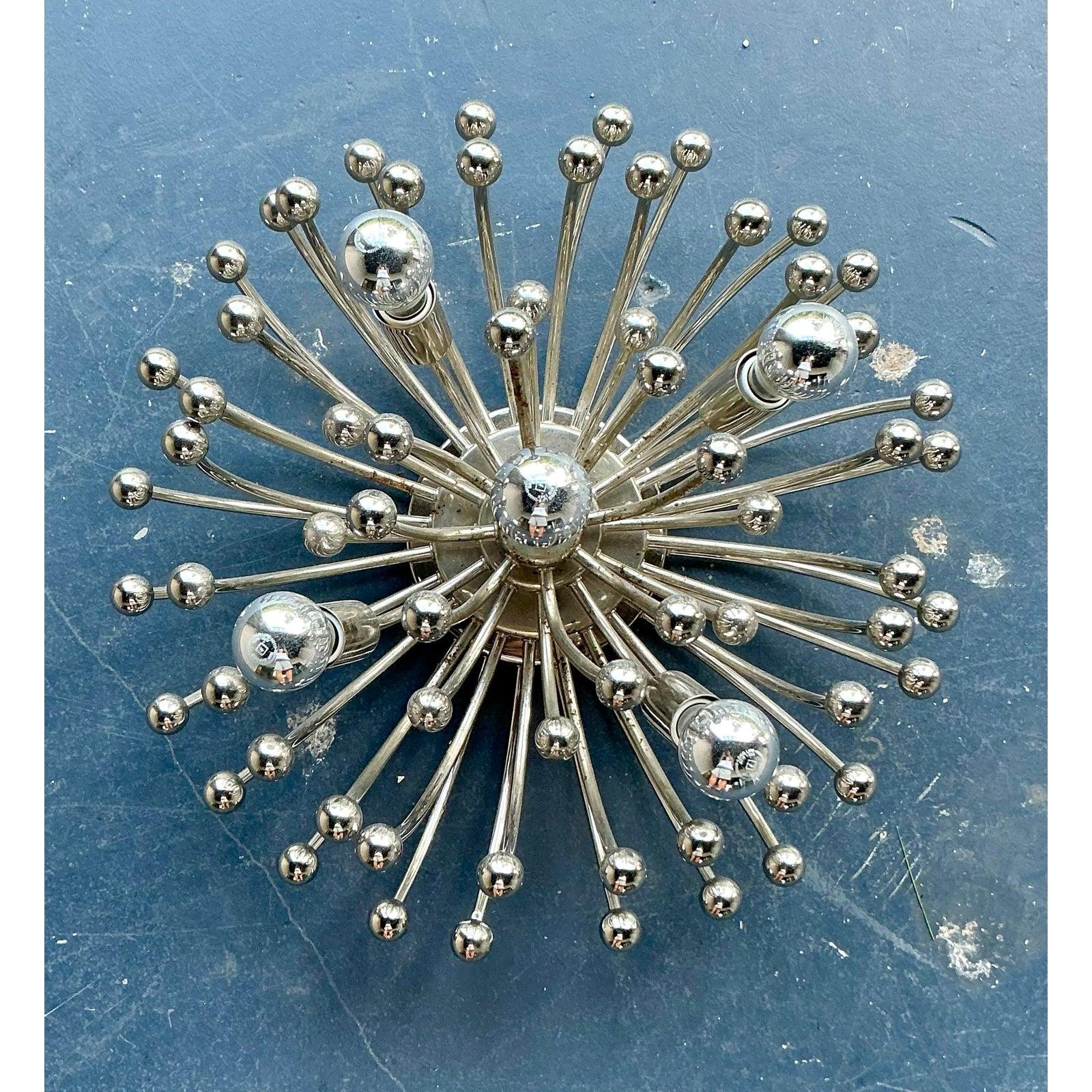 20th Century Vintage Boho Chrome “Pistillo” Flush Mount Light For Sale