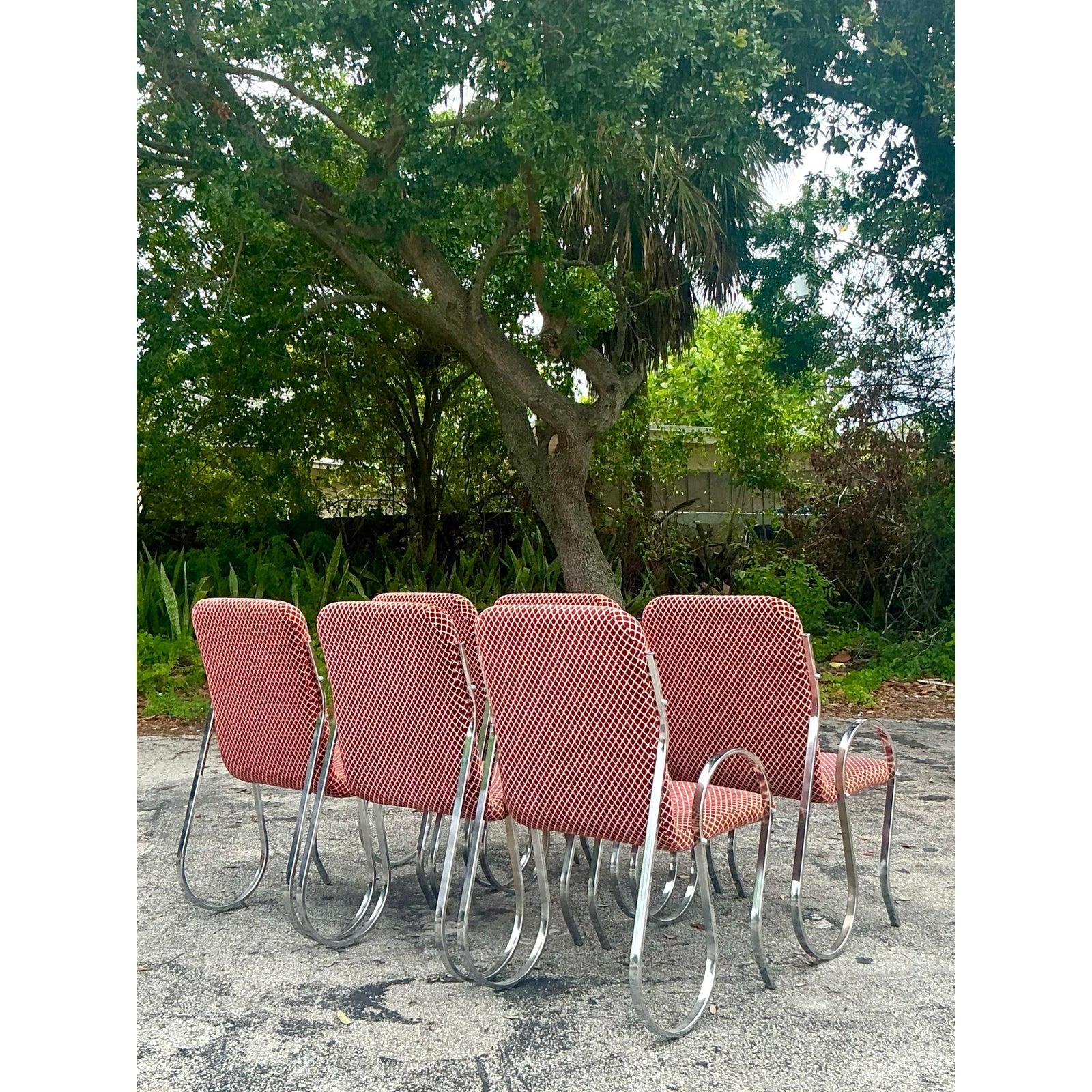 Vintage Boho Chrome Squiggle Esszimmerstühle - Satz von 6 (amerikanisch) im Angebot