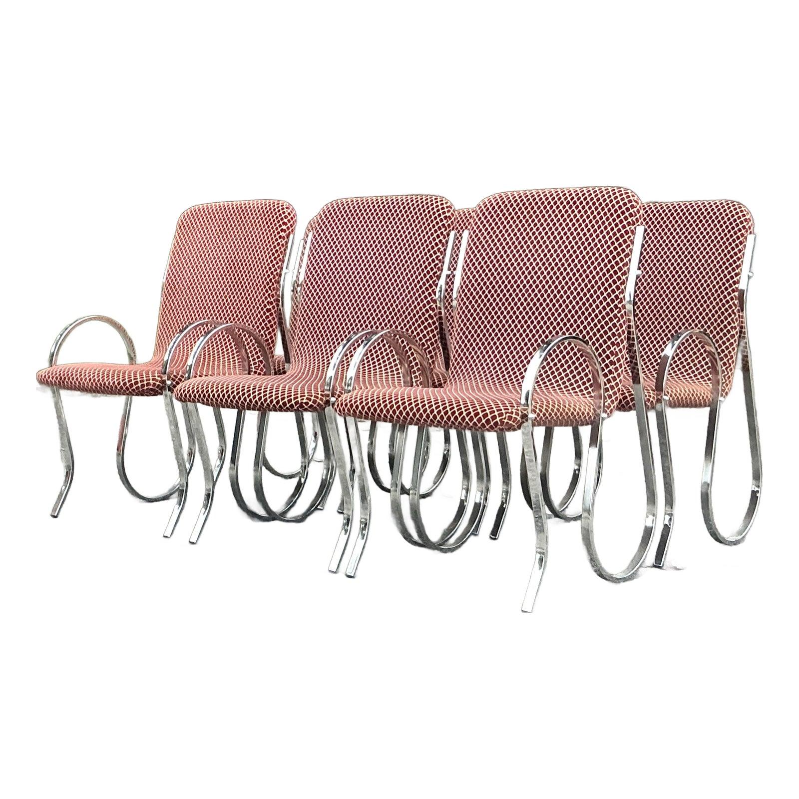 Vintage Boho Chrome Squiggle Esszimmerstühle - Satz von 6 im Zustand „Gut“ im Angebot in west palm beach, FL