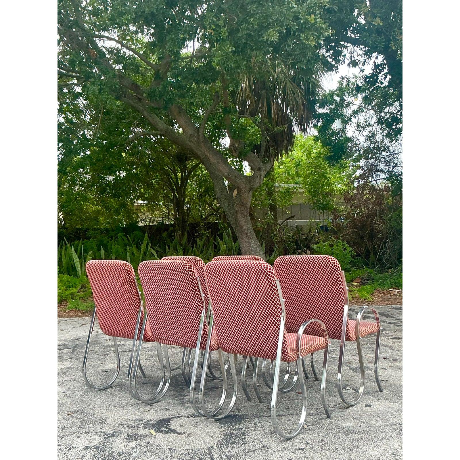 Vintage Boho Chrome Squiggle Esszimmerstühle - Satz von 6 (20. Jahrhundert) im Angebot