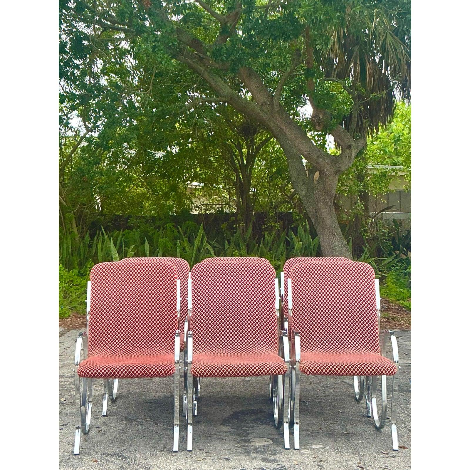 Vintage Boho Chrome Squiggle Esszimmerstühle - Satz von 6 im Angebot 1