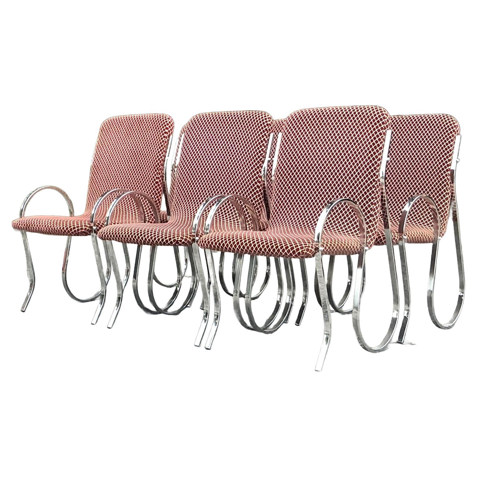 Vintage Boho Chrome Squiggle Esszimmerstühle - Satz von 6 im Angebot