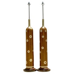 Vintage Boho Circles Wood Floor Lamps - a Pair