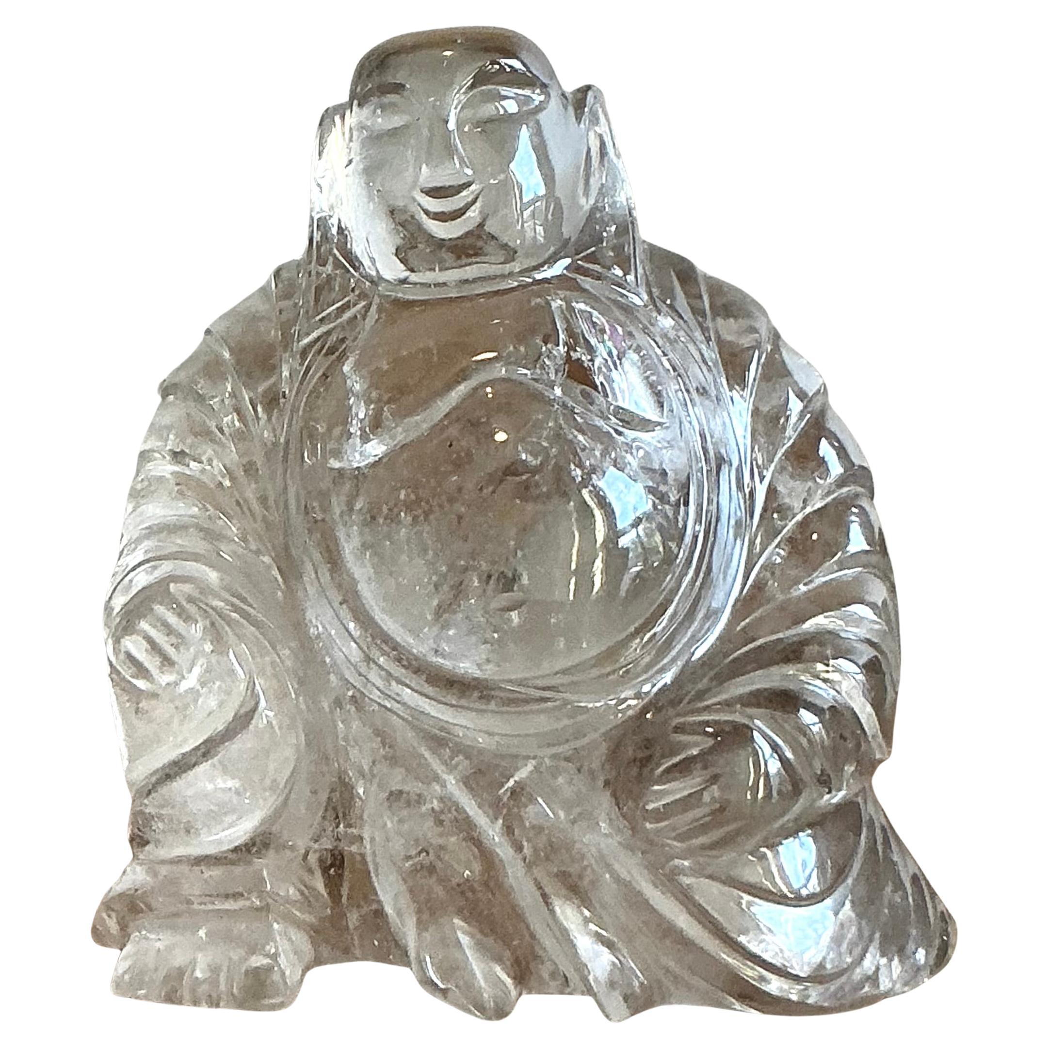Vintage Boho Clear Quartz Carved Buddha