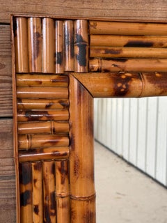 Vintage Boho Coastal Bamboo Wall Mirror With Sculptural Cut Bamboo Frame