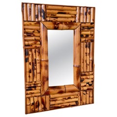 Espejo de Pared Vintage Boho Coastal de Bambú con Marco Escultural de Bambú Cortado