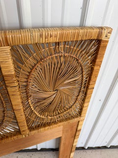 Vintage Boho Coastal King-Size Sunburst Rattan Headboard