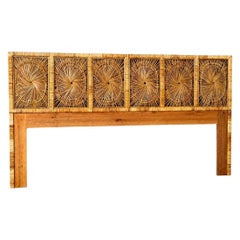 Vintage Boho Coastal King-Size Sunburst Rattan Headboard