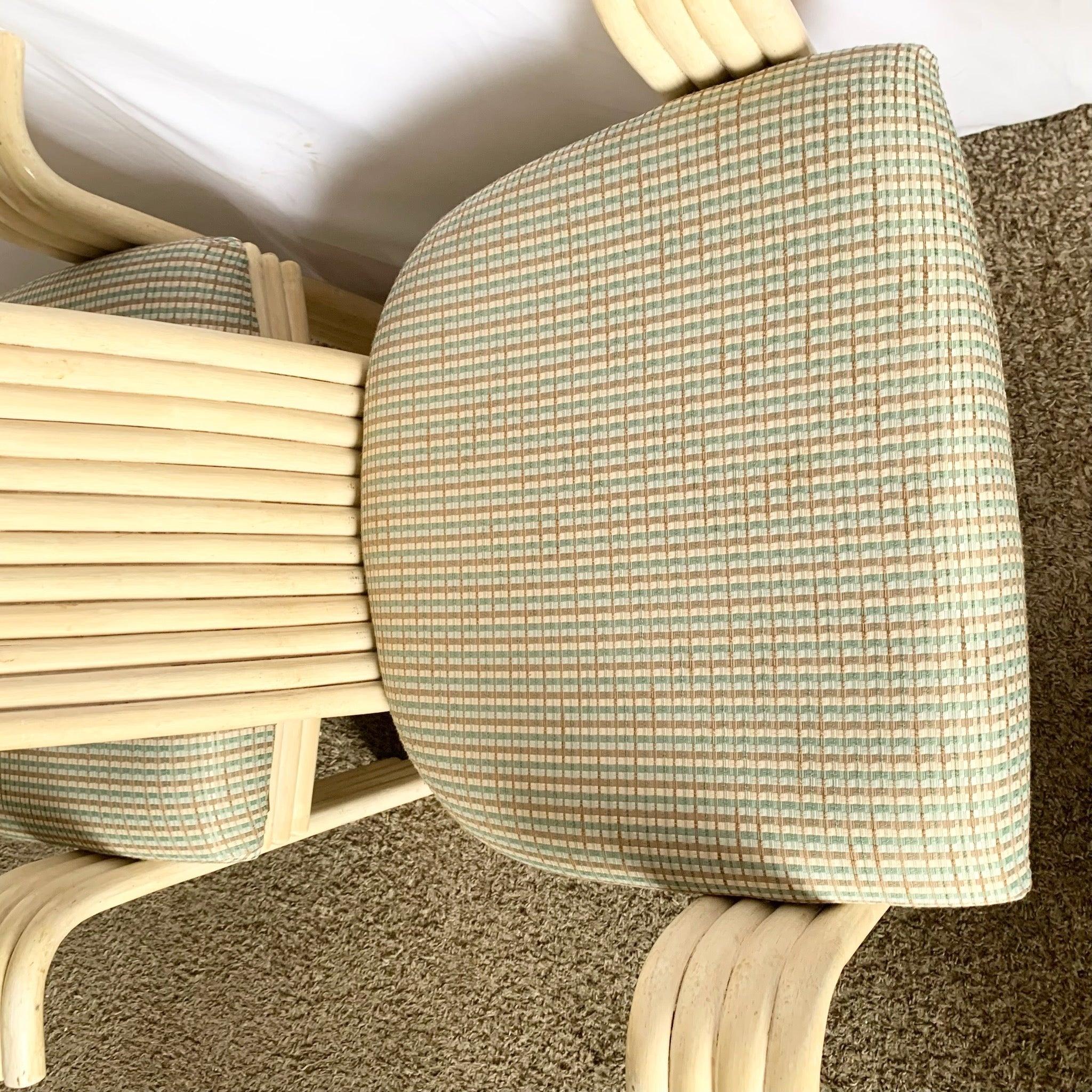 Vintage Boho Coastal Sculpted Rattan High Back Dining Arm Chairs - Set of 8 In Good Condition For Sale In Delray Beach, FL