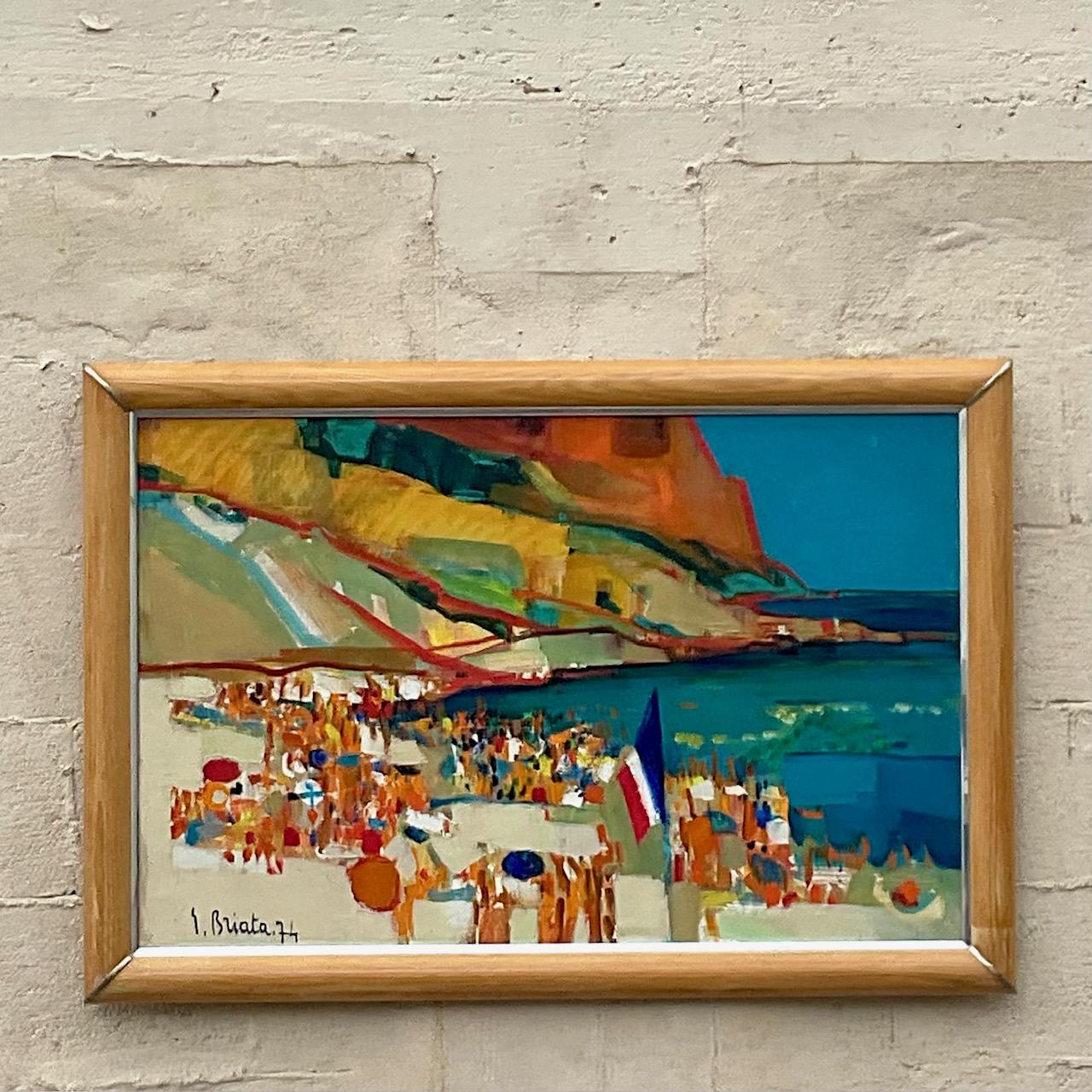 North American Vintage Boho Coastal Signed 1970s Original Oil Painting on Canvas For Sale