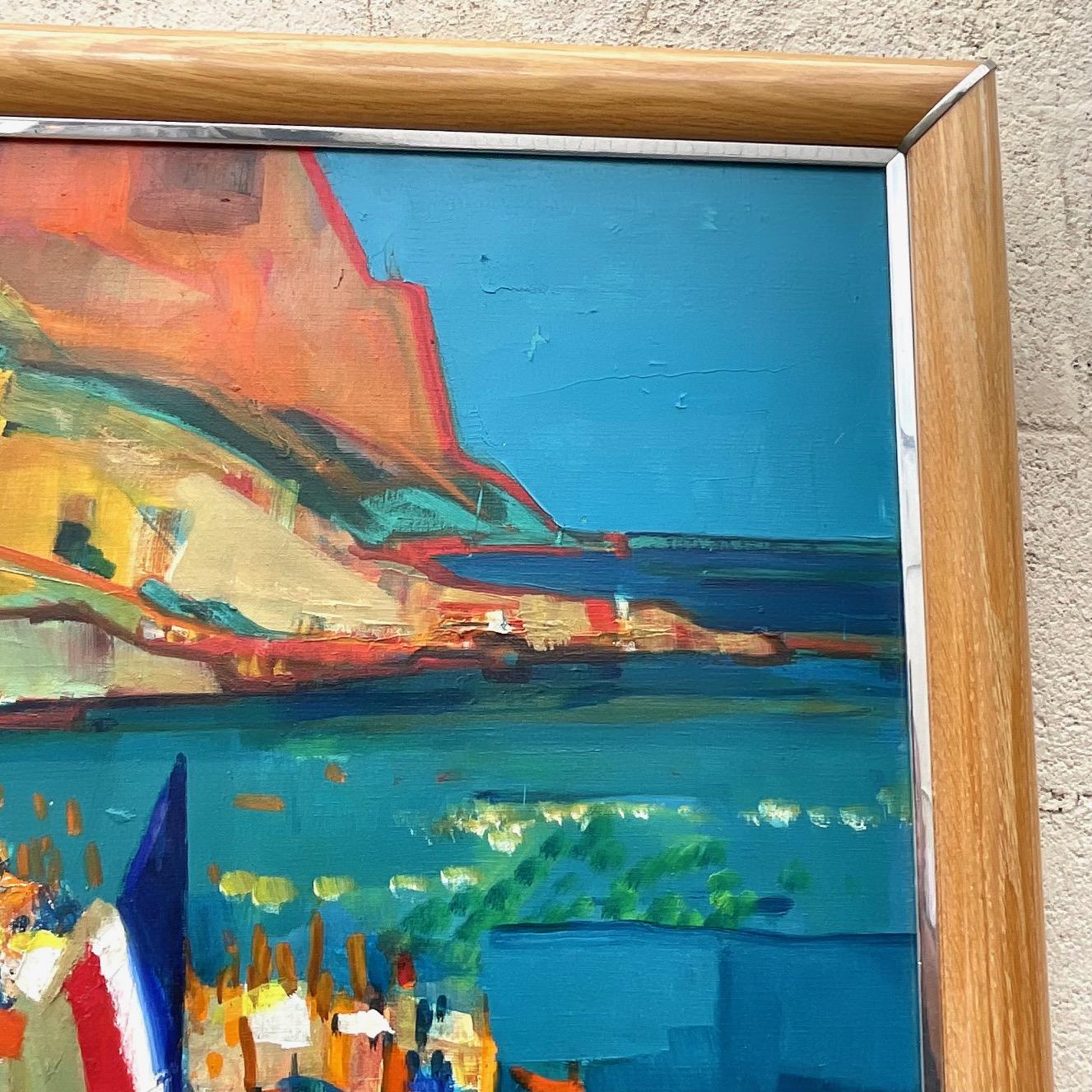 Vintage Boho Coastal Signed 1970s Original Oil Painting on Canvas For Sale 1