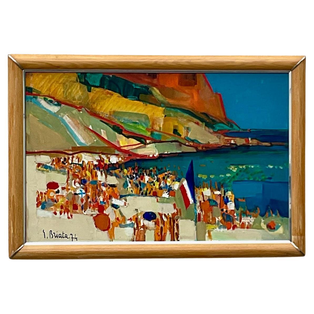 Peinture à l'huile originale sur toile vintage de style Boho Coastal signée des années 1970 en vente