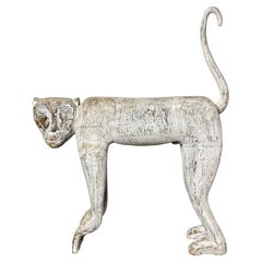 Escultura Vintage Coastal Blanca Lavada de Madera Tallada Tamaño Natural Mono Años 80